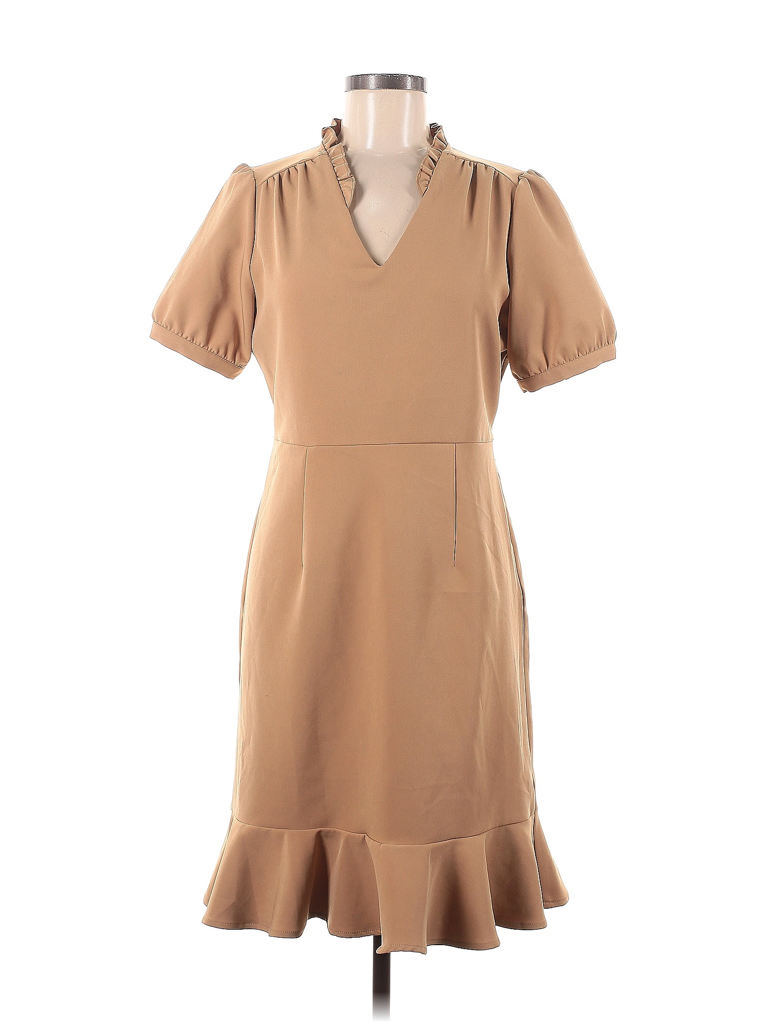 Lepore Solid Tan Casual Dress Size 8 77 off ThredUp