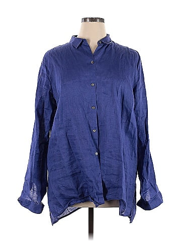 J.Jill 100% Linen Solid Blue Long Sleeve Button-Down Shirt Size XL (Tall) -  20% off