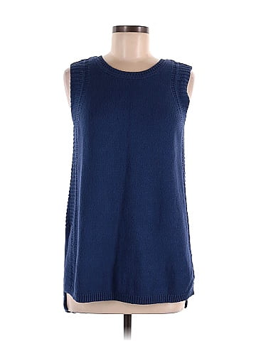 J.Jill 100% Cotton Color Block Blue Sweater Vest Size M (Tall) - 70% off