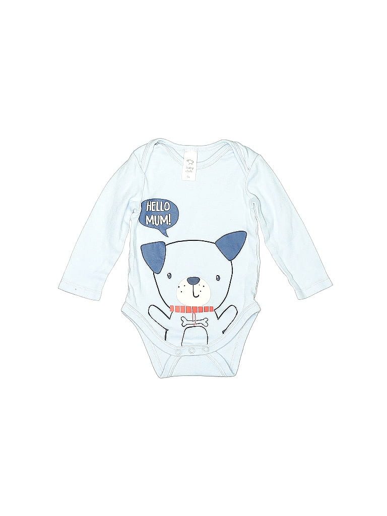 Baby Club 100% Cotton Graphic Blue Long Sleeve Onesie Size 80 - photo 1