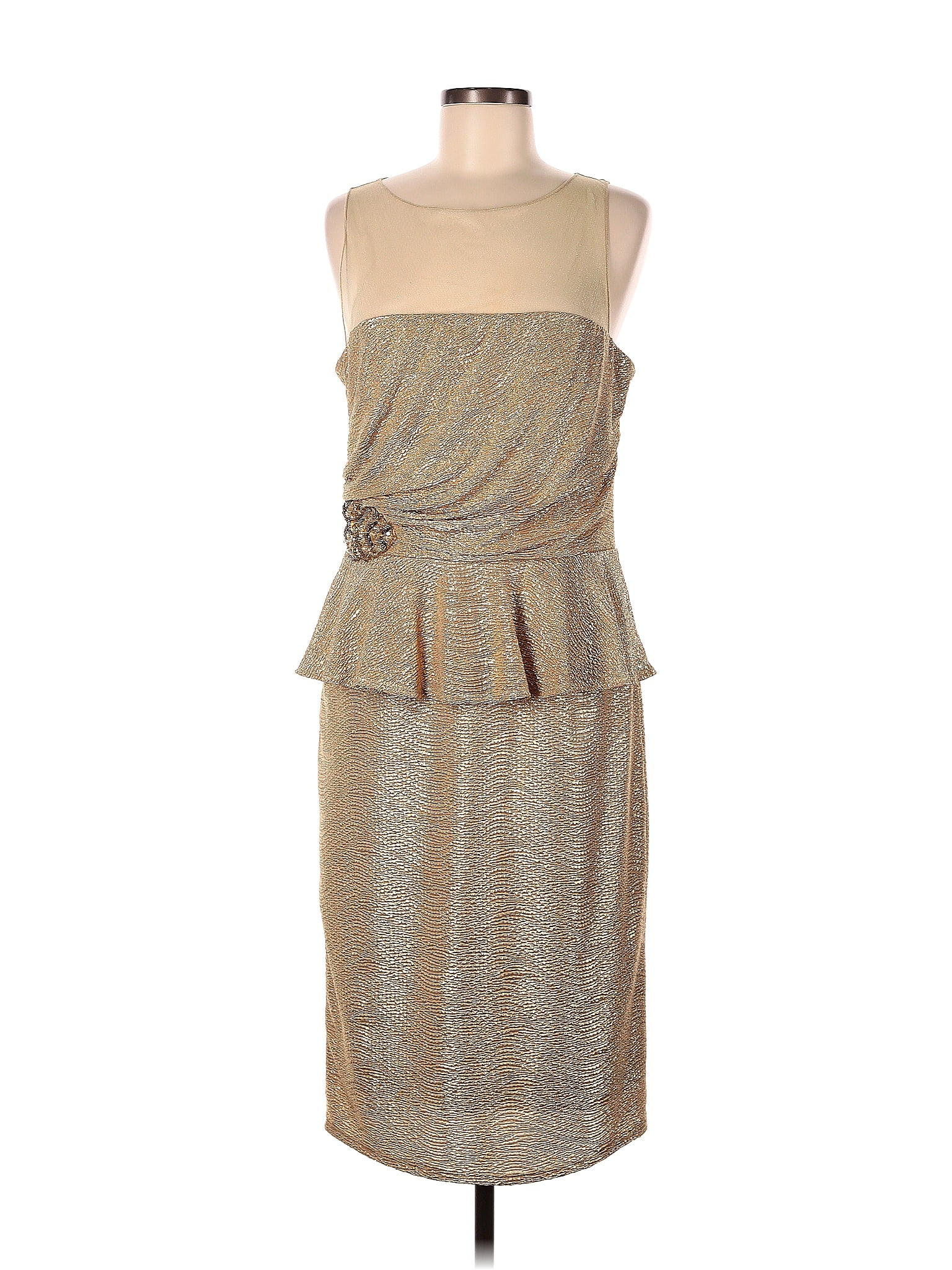 David Meister 100 Polyester Metallic Tan Cocktail Dress Size 12