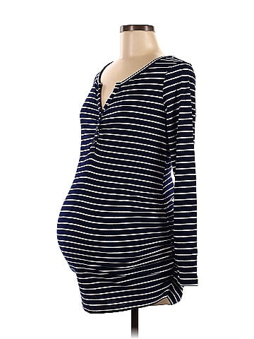 Motherhood Color Block Stripes Multi Color Blue Long Sleeve Henley