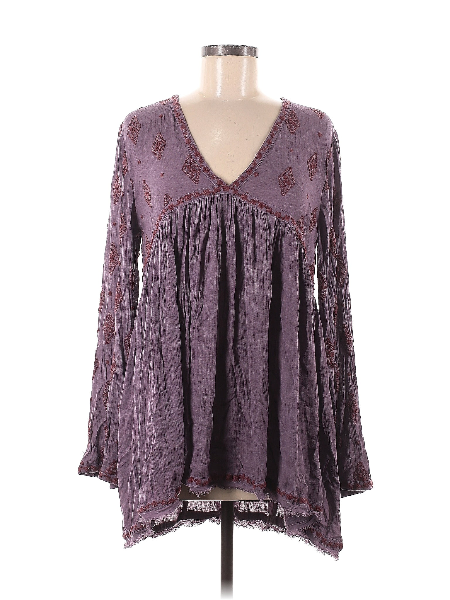 Free People Women's  Long Sleeve Jewel Neck Top Purple Size Medium main image 0