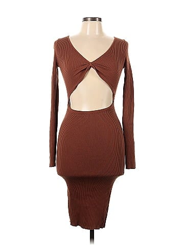 Naked Wardrobe Solid Brown Casual Dress Size L - 56% off