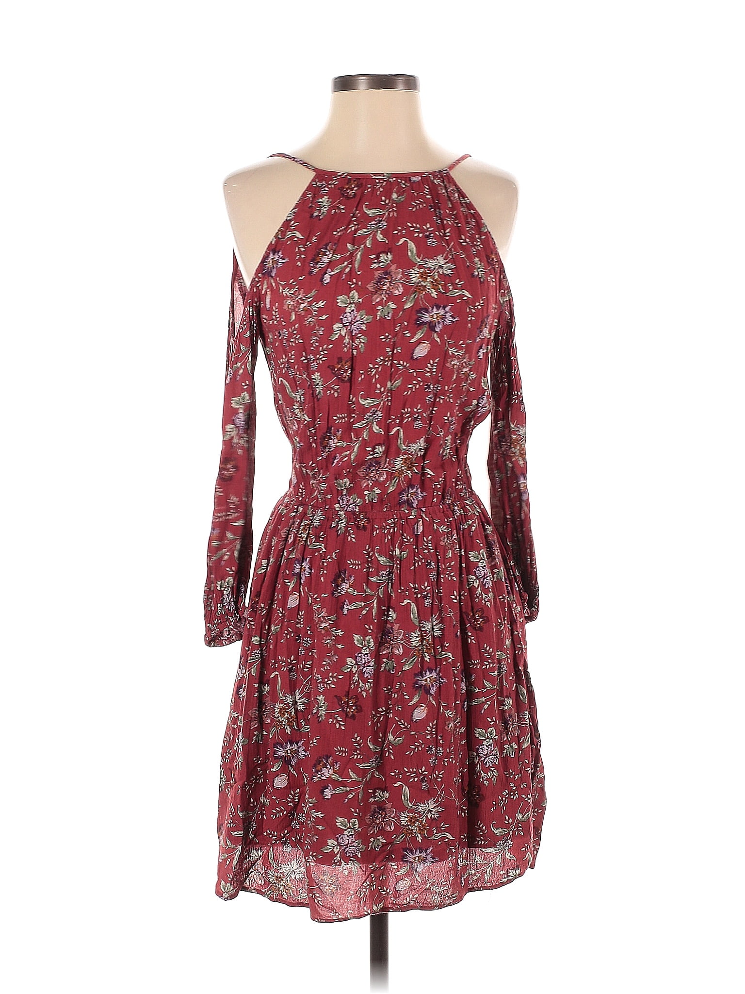 American Eagle Outfitters 100 Viscose Floral Burgundy Casual Dress