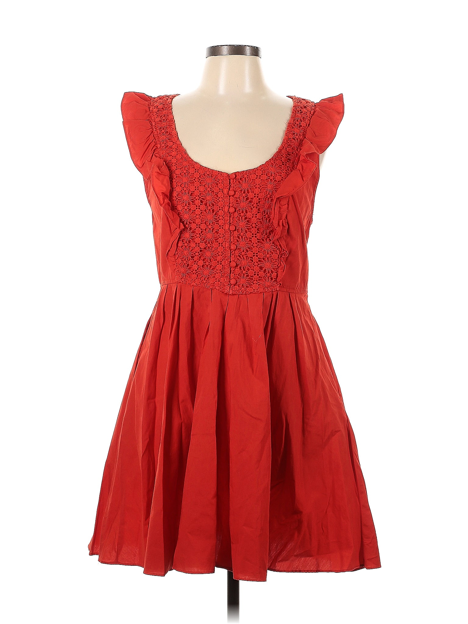 Free People 100% Cotton Solid Red Casual Dress Size L - 76% off