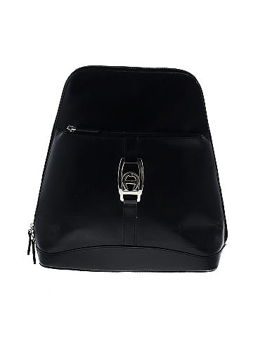 Etienne Aigner 100 Leather Solid Black Leather Backpack One Size