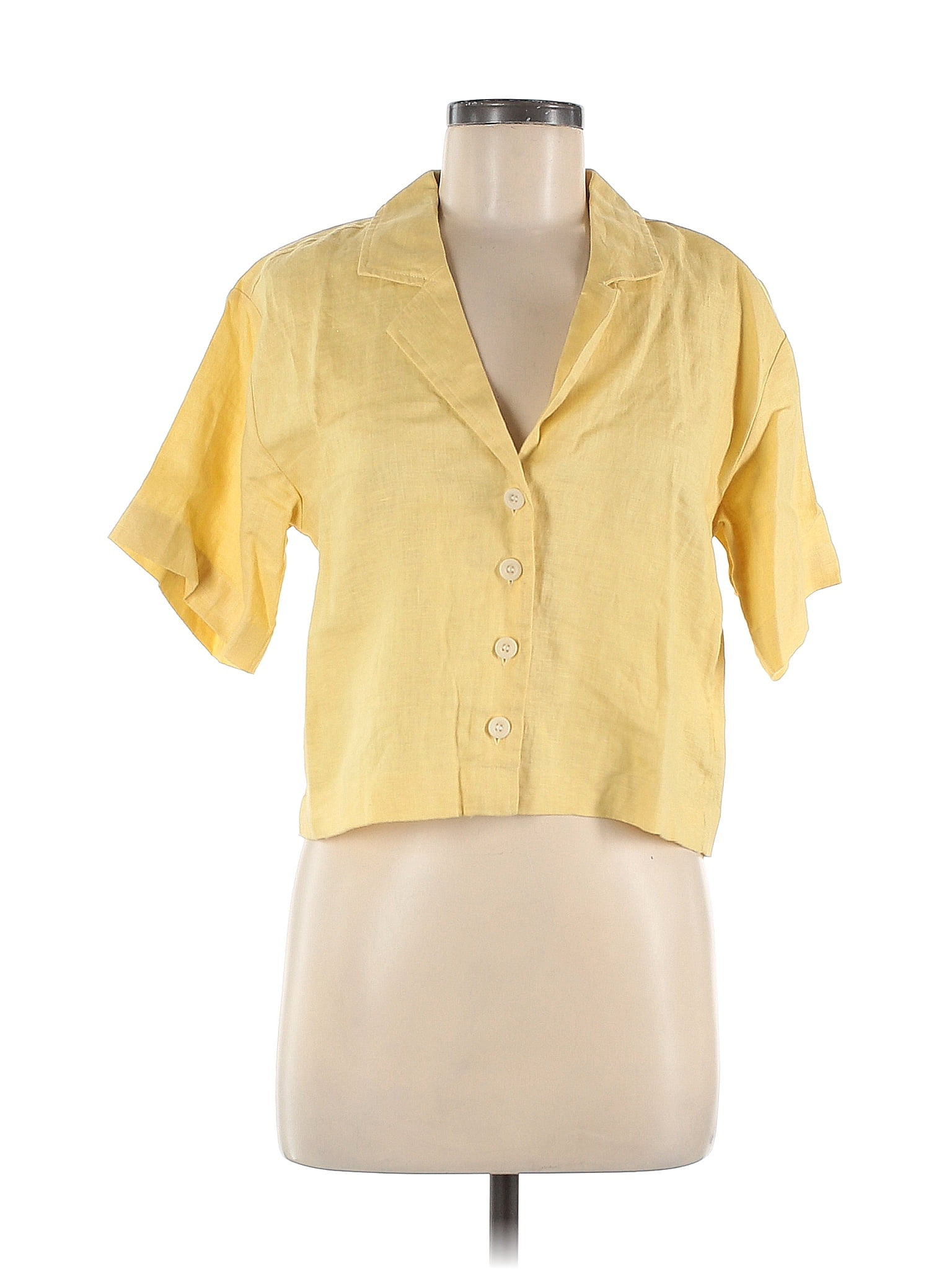 Madewell 100 Linen Solid Yellow Short Sleeve Button Down Shirt Size M