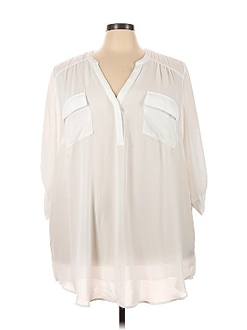 Torrid 100% Polyester Solid White Ivory Short Sleeve Blouse Size 4X Plus (4)  (Plus) - 59% off