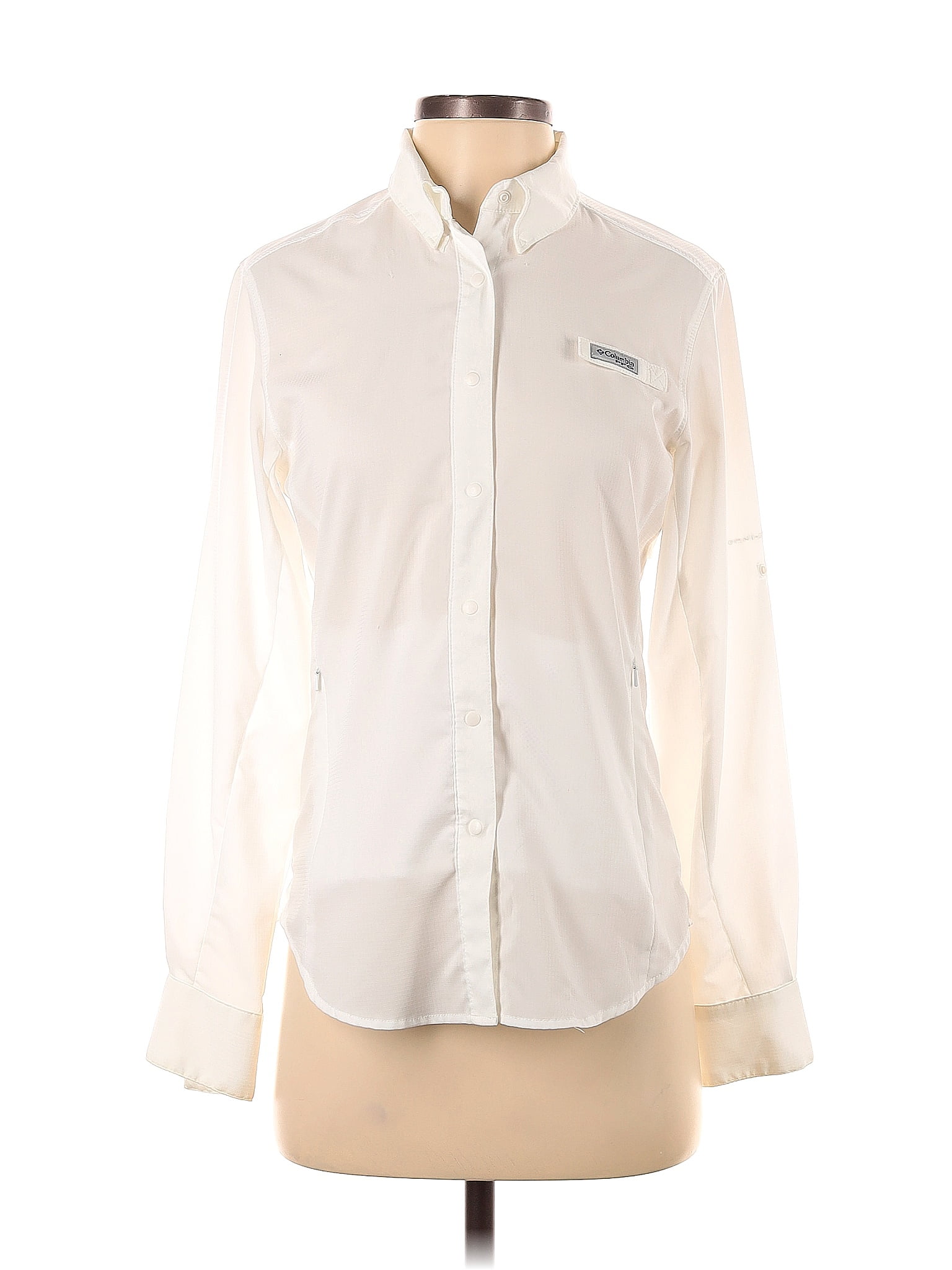 Columbia Solid White Ivory Long Sleeve Button Down Shirt Size Xs 59