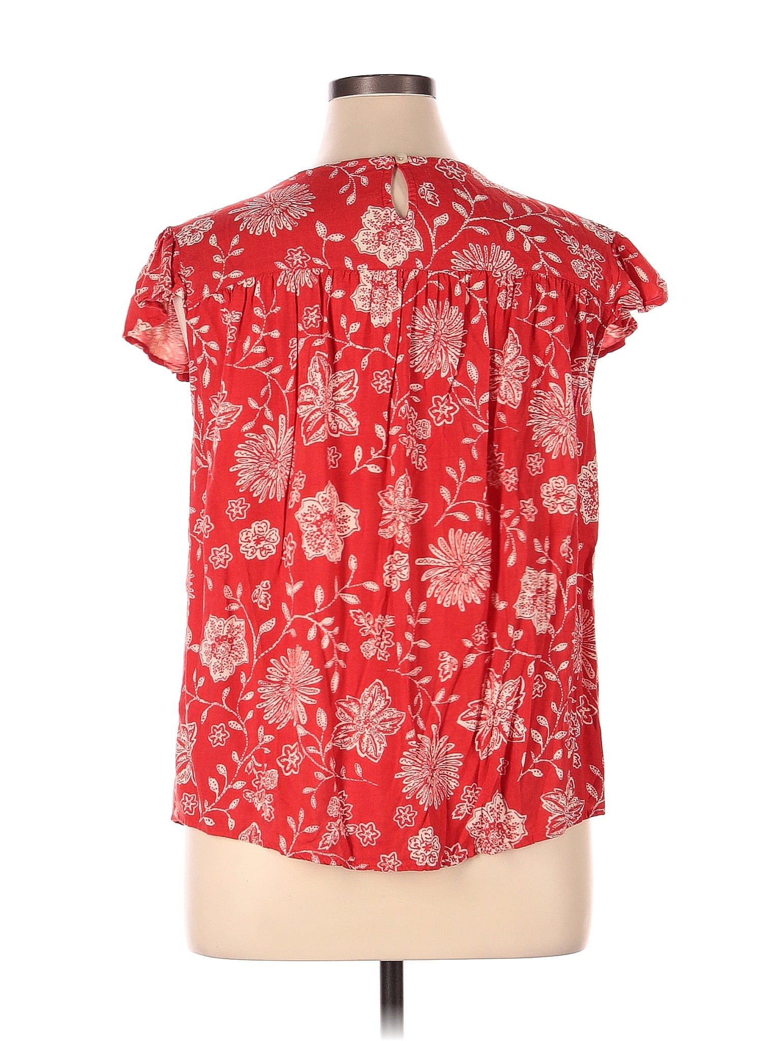 Sonoma Goods for Life 100% Rayon Floral Red Short Sleeve Blouse Size XL -  47% off