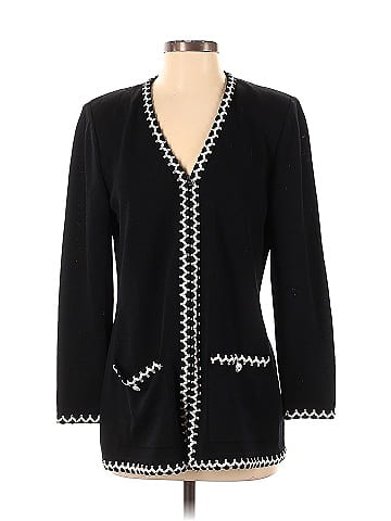 St. John Evening by Marie Gray black zip up knit jacket with rhinestones sz  8 