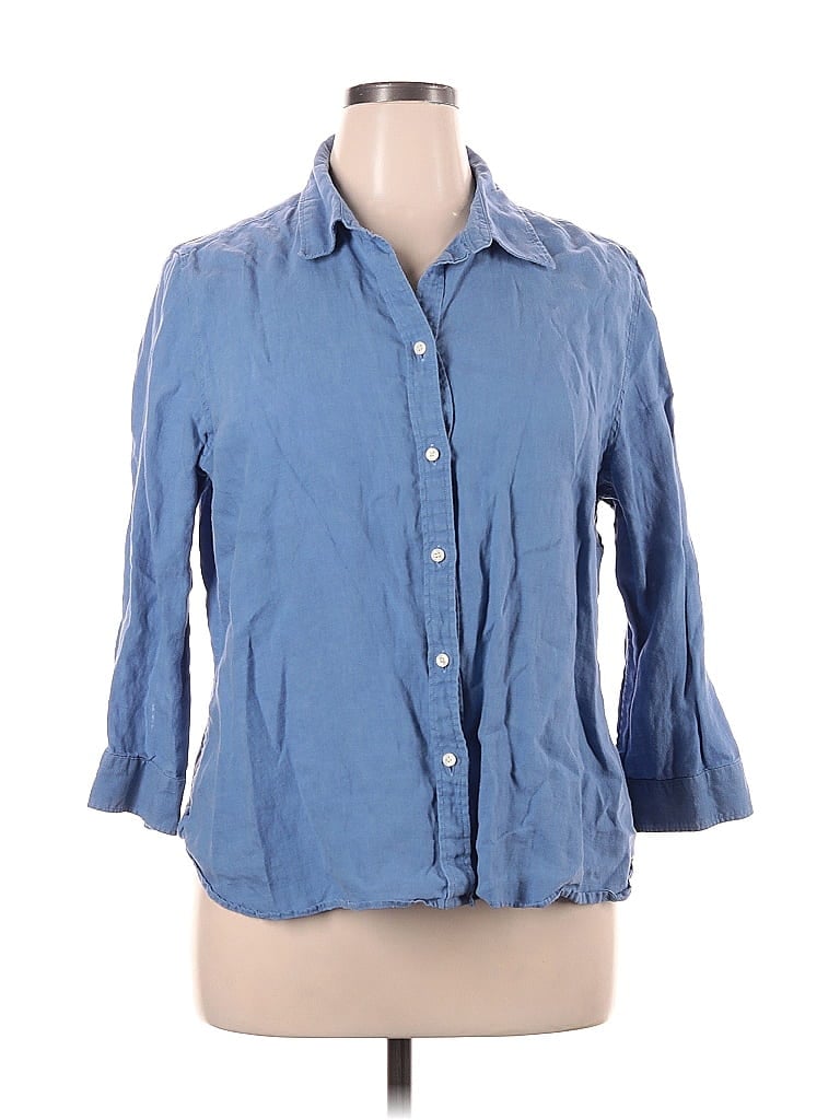 Talbots Outlet 100% Linen Blue Long Sleeve Button-Down Shirt Size XL - photo 1