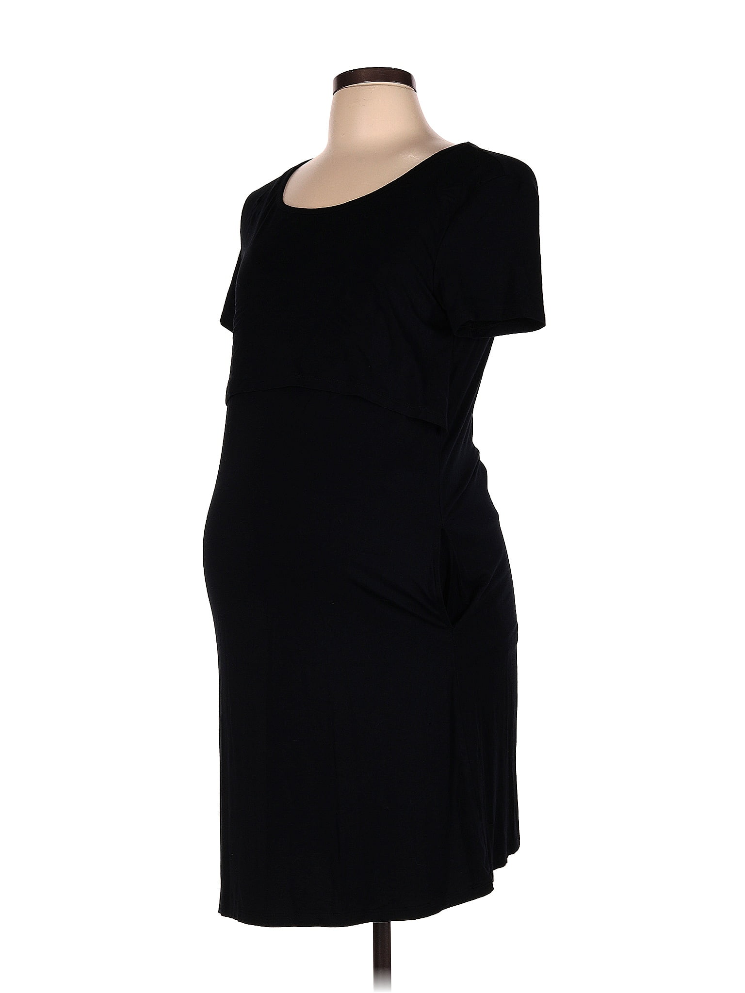 Kindred Bravely Solid Black Casual Dress Size L (Maternity) - 48% off