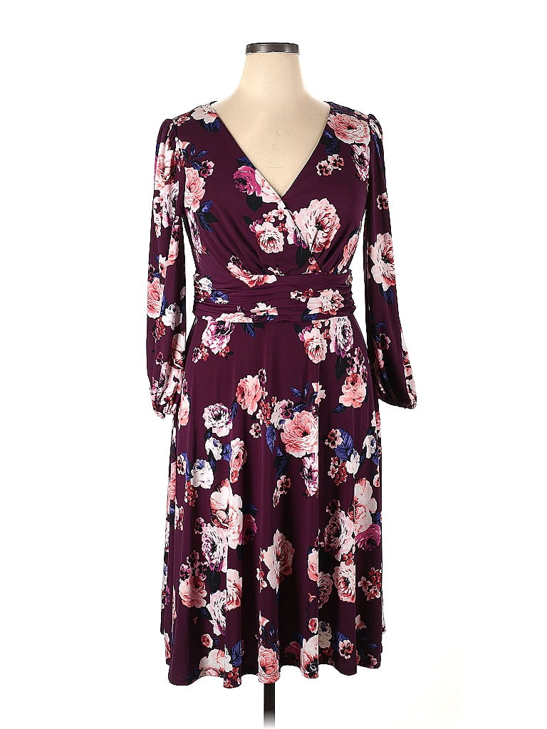 Eliza J Floral Purple Burgundy Casual Dress Size 16 - 21% off | ThredUp