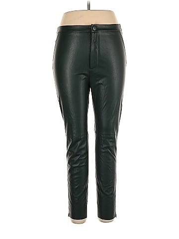 Zara 100% Polyurethane Solid Green Faux Leather Pants Size XL - 47