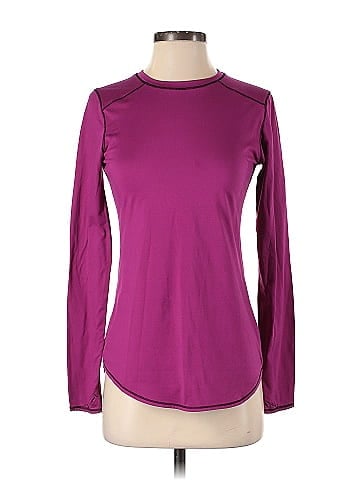 ClimateRight by Cuddl Duds Color Block Solid Purple Active T-Shirt