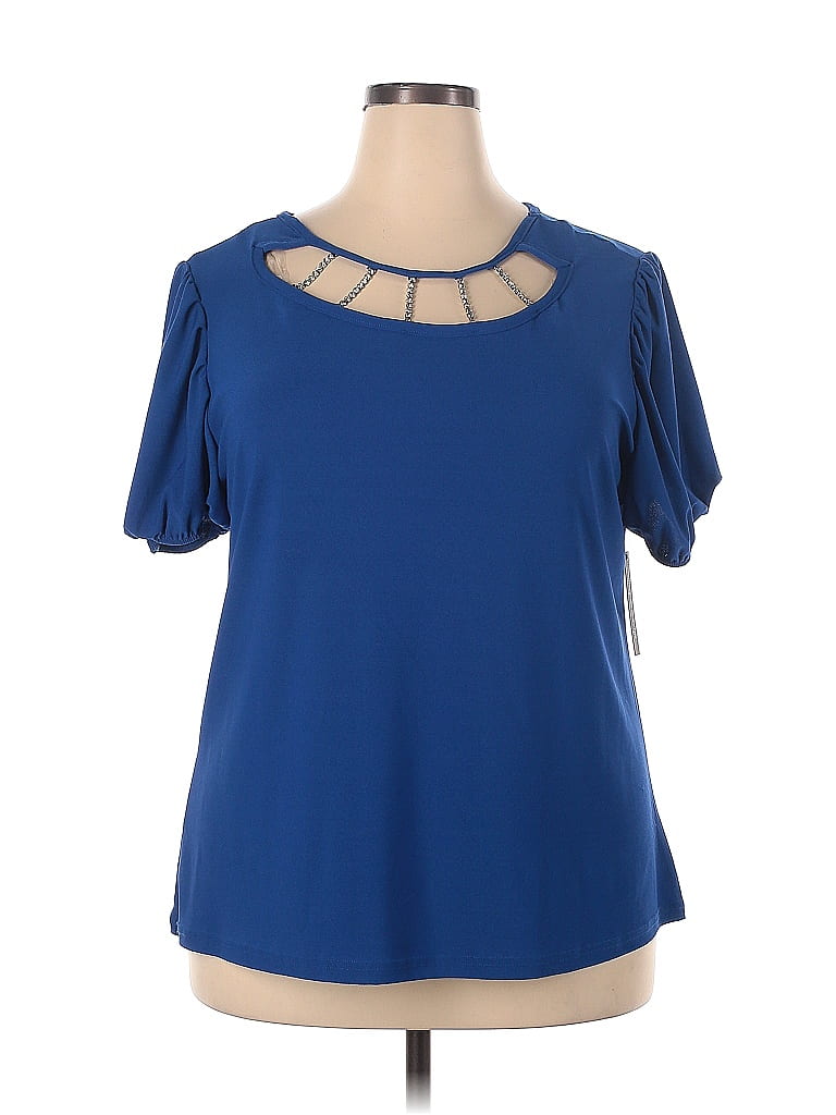 Alison Andrews Blue Short Sleeve Blouse Size 2X (Plus) - 61% off | ThredUp