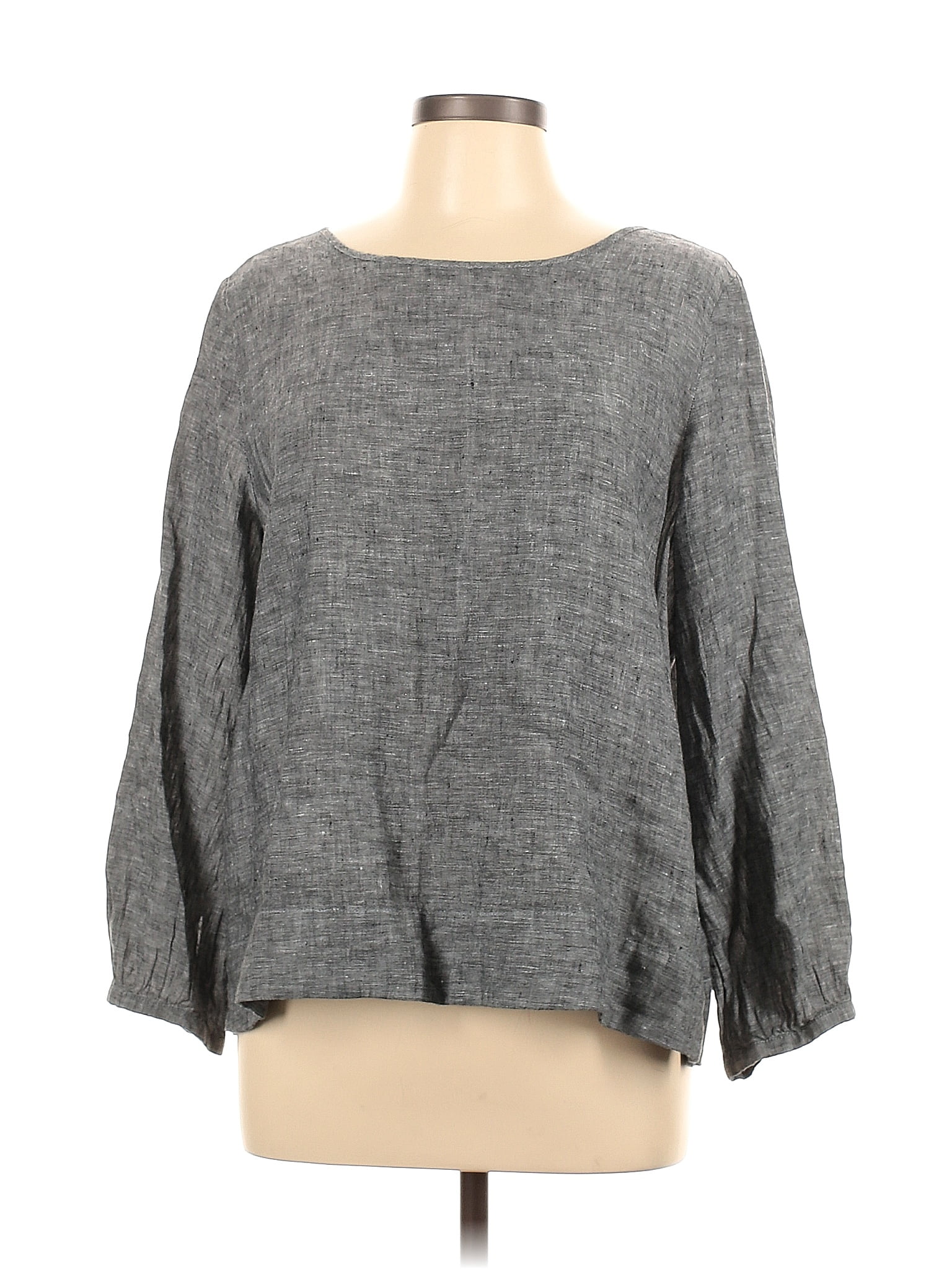 Tahari 100% Linen Gray Long Sleeve Blouse Size L - 74% off | ThredUp