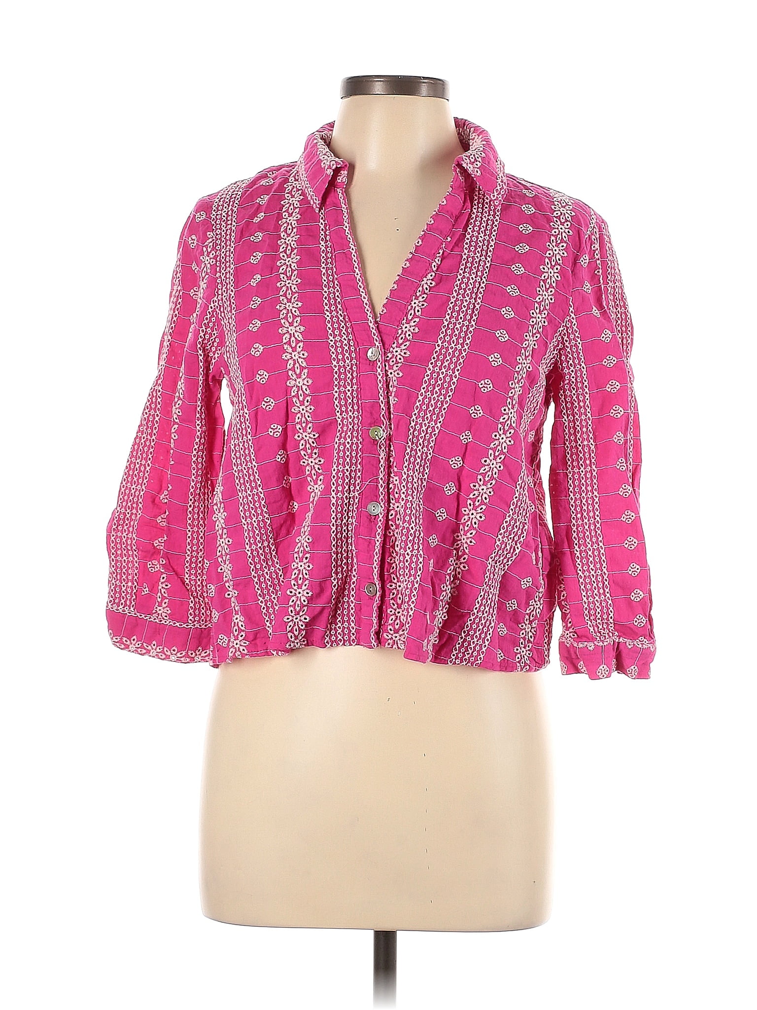Zara 100% Cotton Pink Short Sleeve Top Size L - 75% off