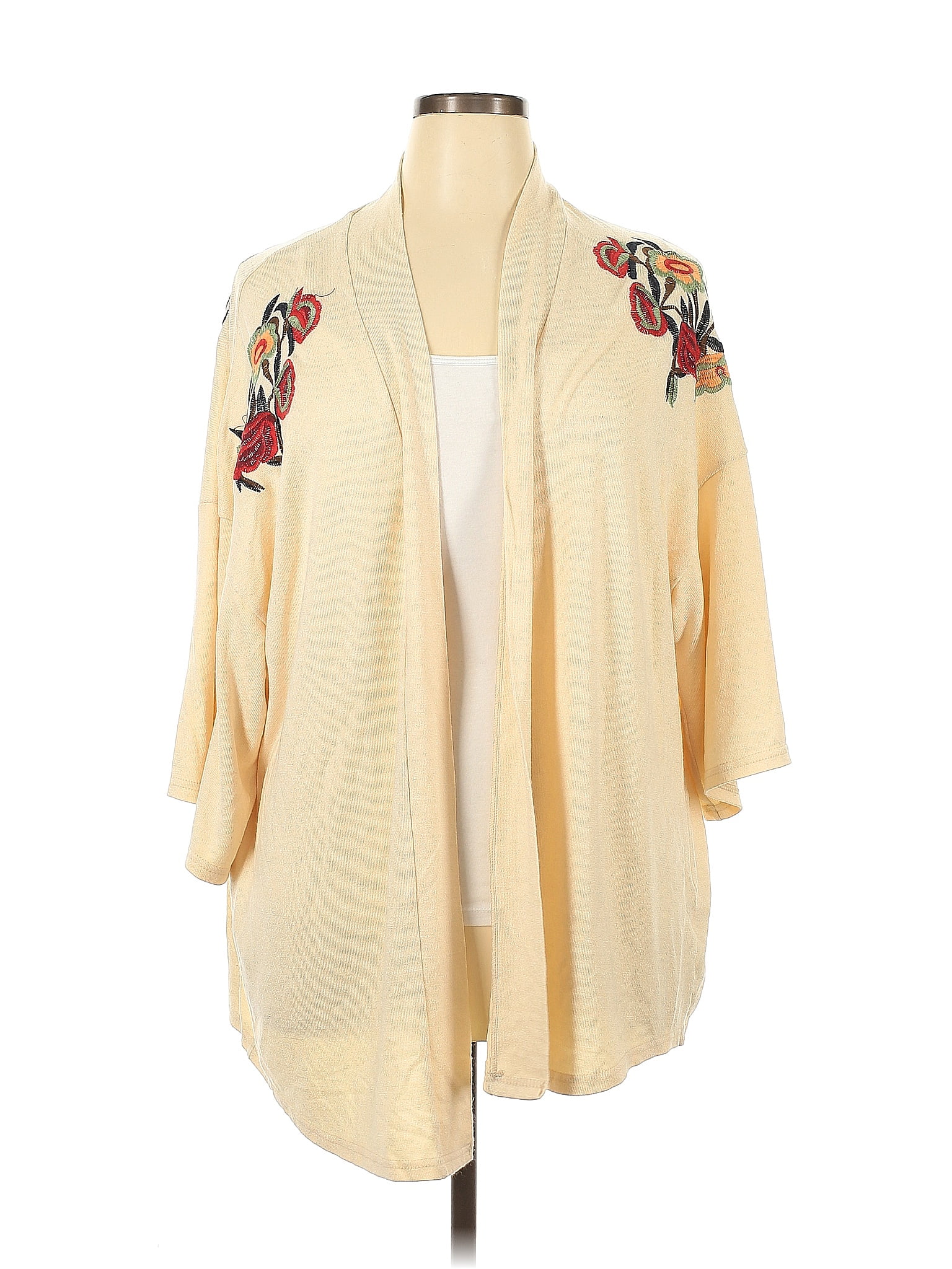 Davi & Dani Flower Contrast Round Neck Long Sleeve Cardigan