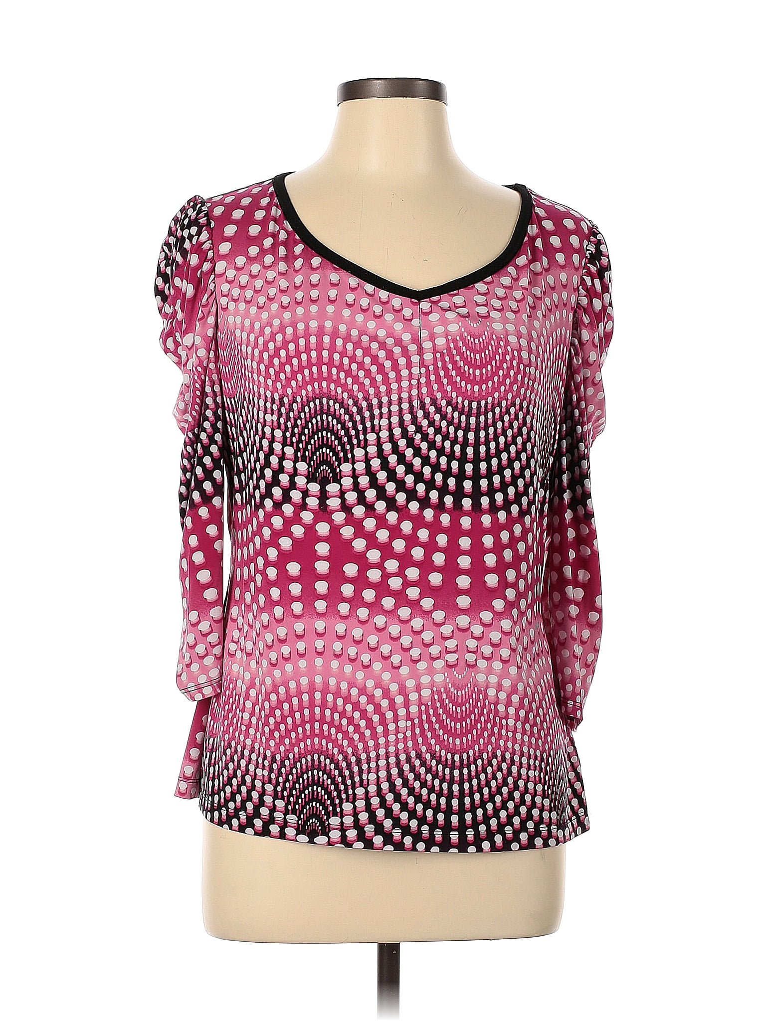 Worthington Color Block Polka Dots Pink Long Sleeve Blouse Size L 58