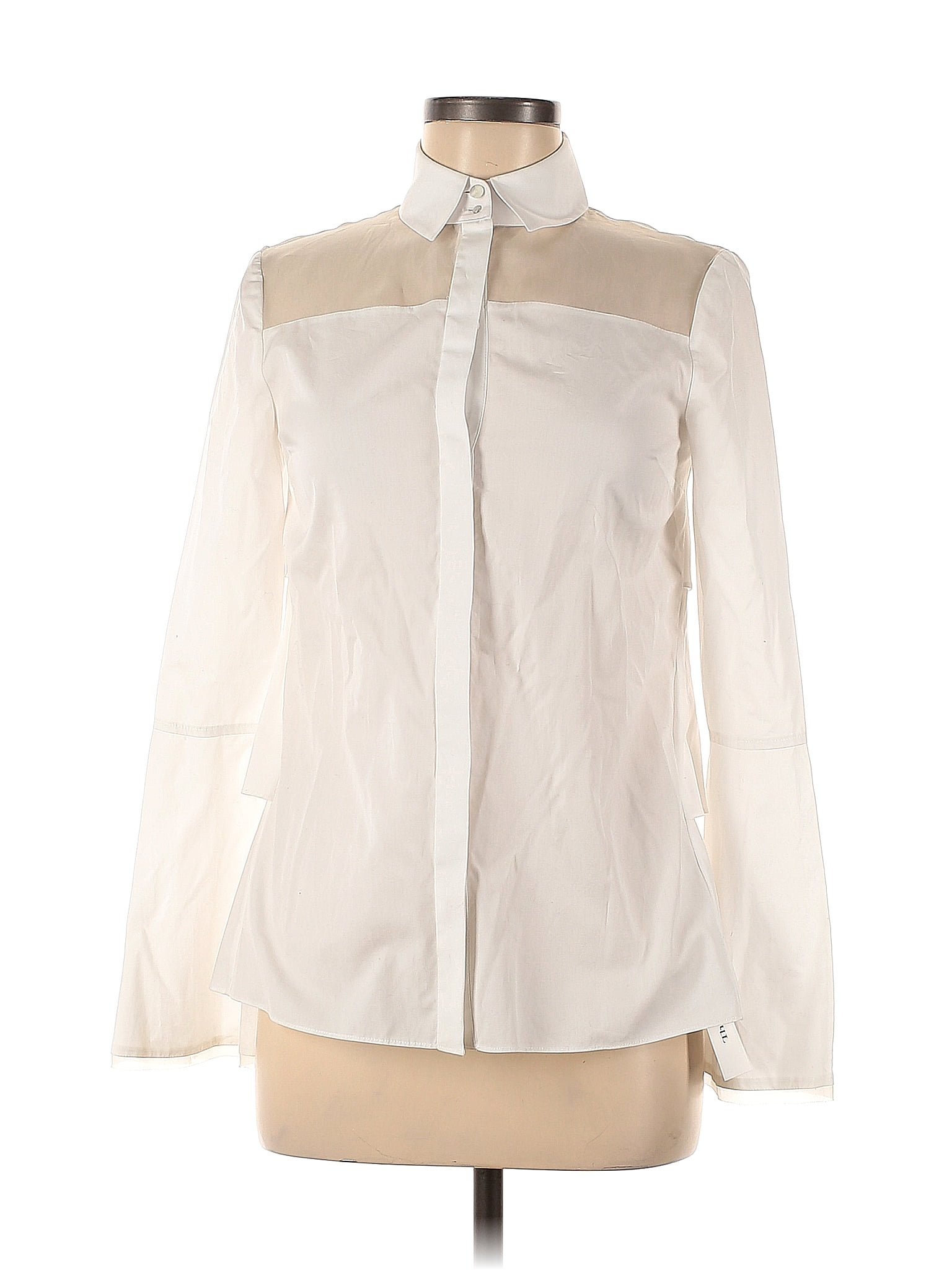 Karl Lagerfeld 100 Cotton Color Block Solid White Ivory Long Sleeve