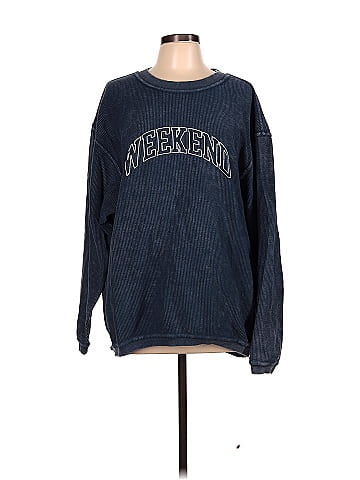 LuluSimonStudio 100% Cotton Graphic Navy Blue Sweatshirt Size L - 61% off