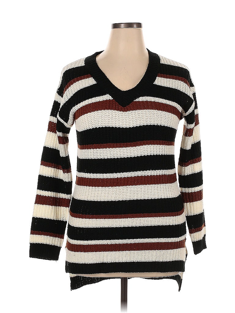 Derek Heart 100% Acrylic Stripes Brown Pullover Sweater Size 1X (Plus) - photo 1