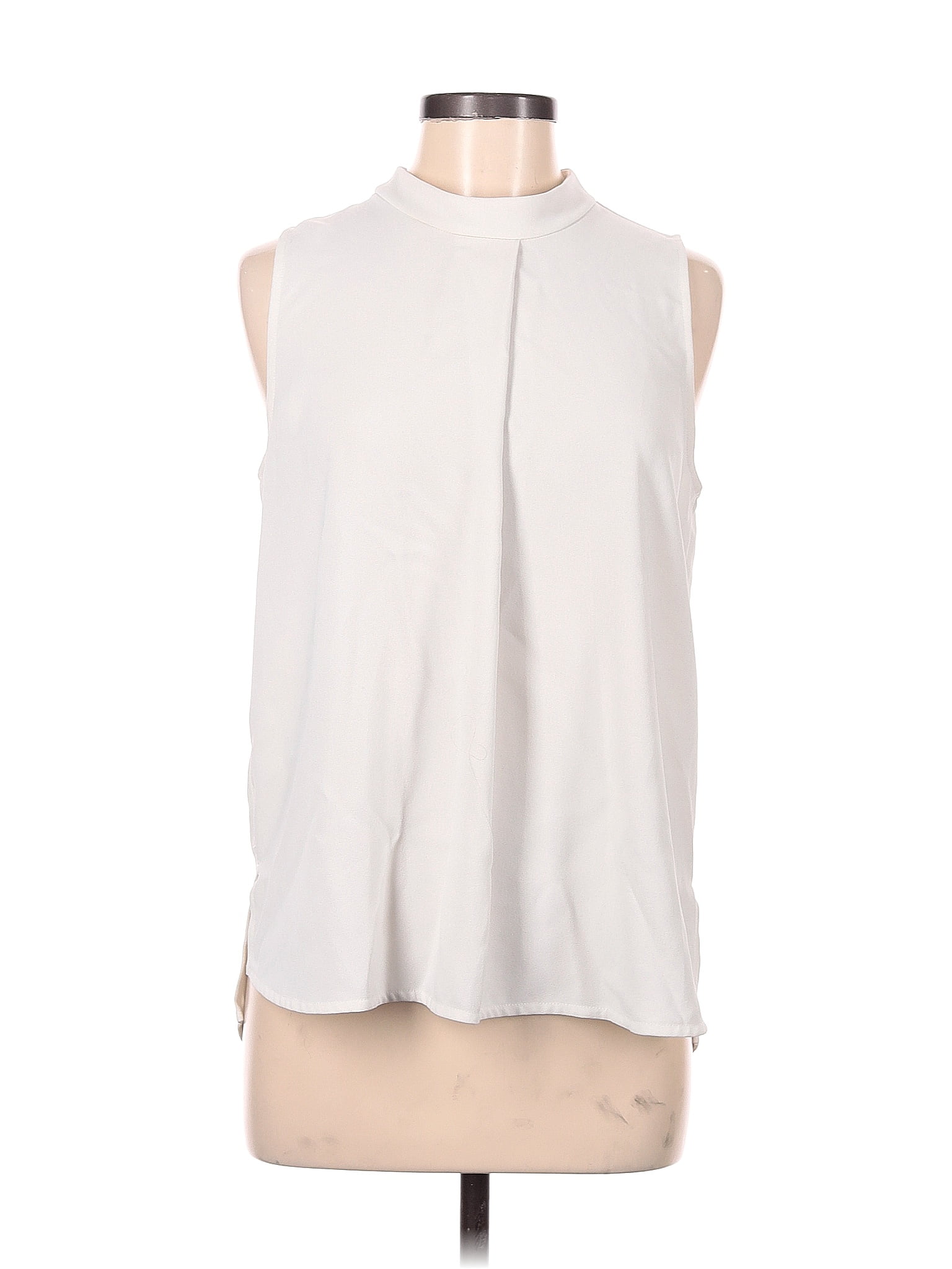 Ann Taylor 100 Polyester Solid White Gray Sleeveless Blouse Size M