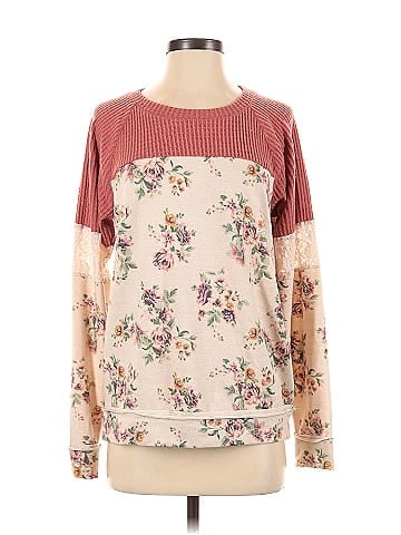 Knox Rose Color Block Floral Ivory Pink Pullover Sweater Size S - 32% off