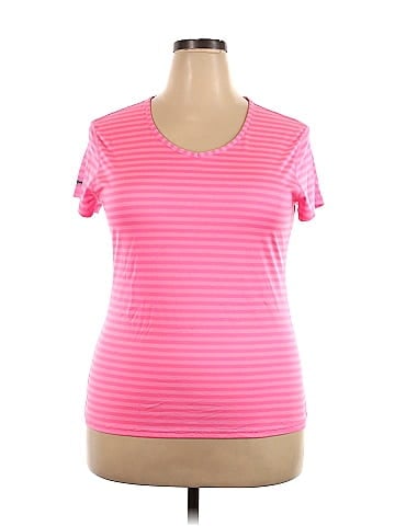Danskin Now 100% Polyester Color Block Stripes Pink Active T-Shirt