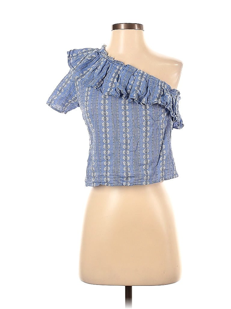 Click to view more detailed imagery on our partner's website Pre-owned Splendid Short Sleeve Top Blue One Shoulder Neckline Tops
