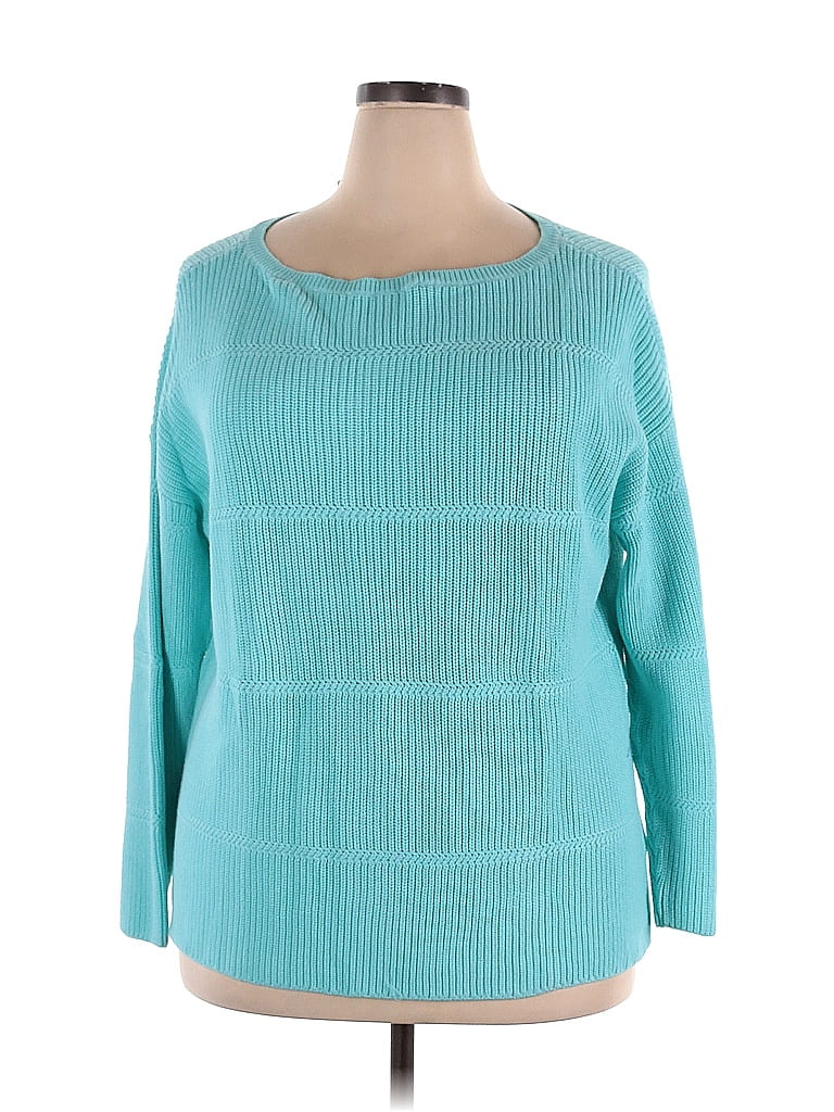 Talbots 100 Cotton Color Block Blue Teal Pullover Sweater Size 2x