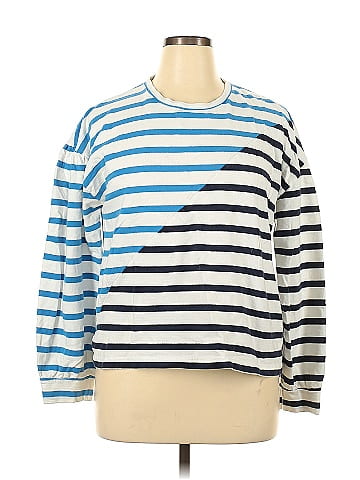 Addison Bay 100% Cotton Color Block Stripes White Blue Sweatshirt Size XL -  77% off