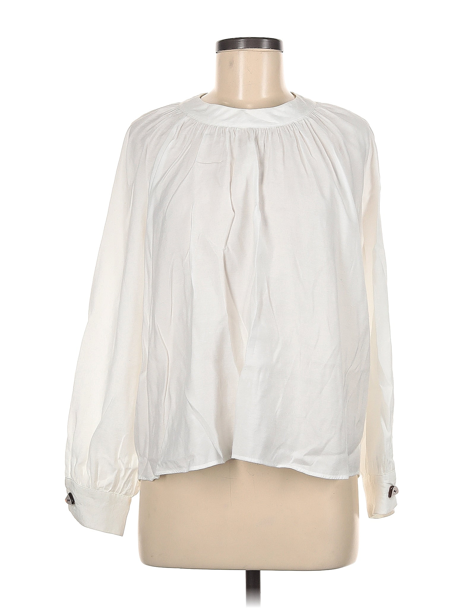 Zara Solid White Ivory Long Sleeve Blouse Size M 50 Off Thredup