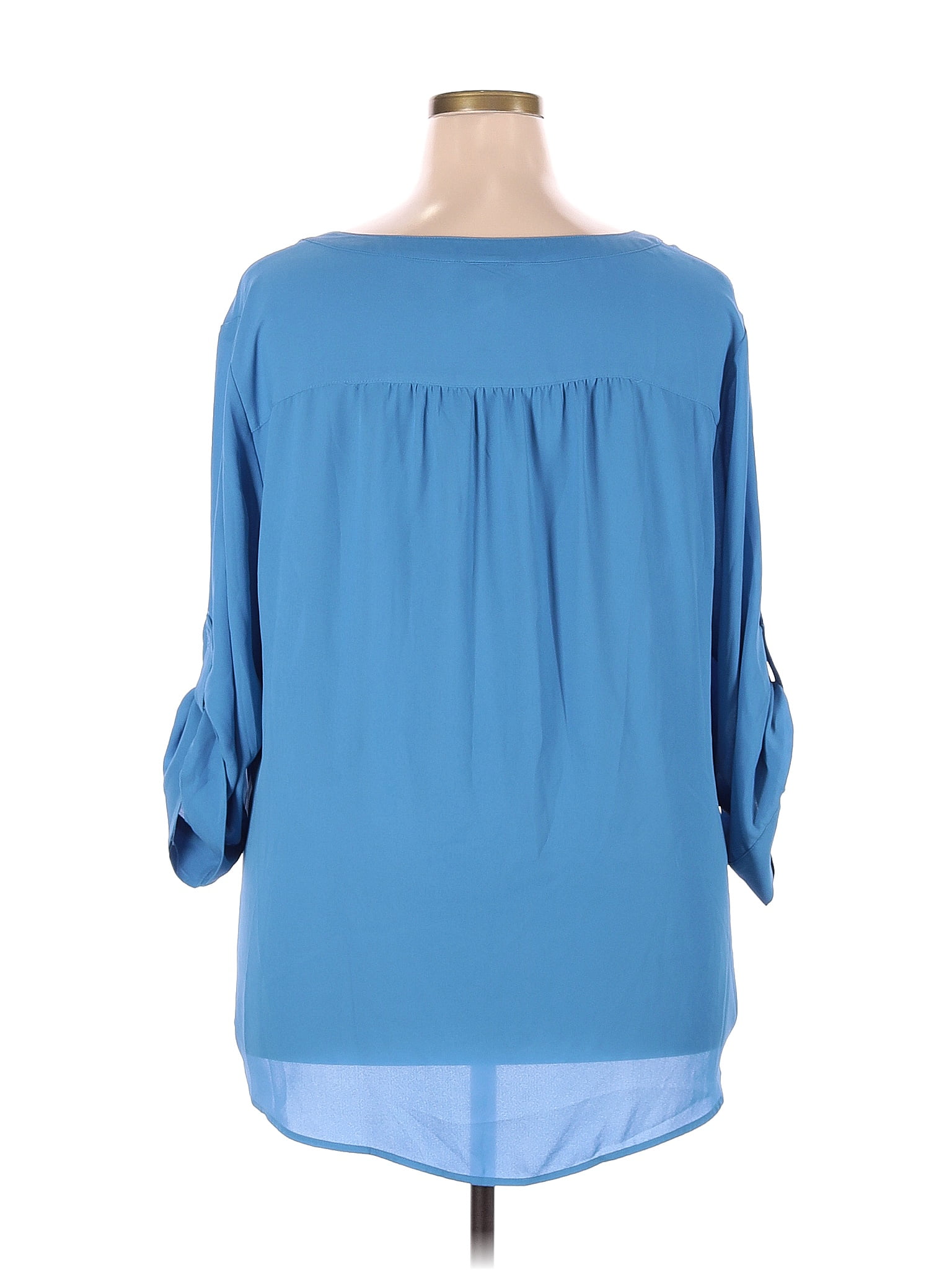 Torrid 100% Polyester Solid Blue 3/4 Sleeve Blouse Size 3X Plus (3) (Plus)  - 60% off