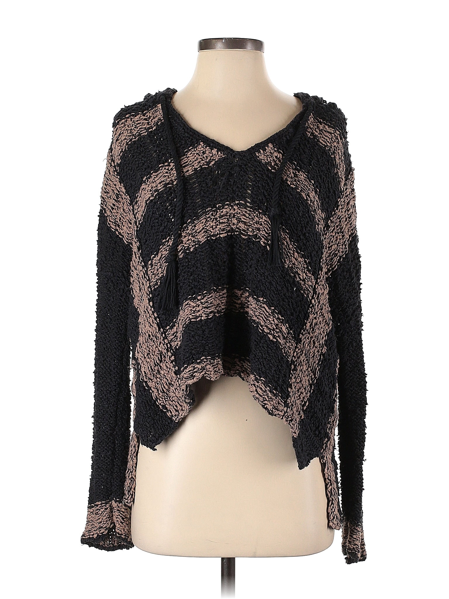 Free People 100% Cotton Chevron-herringbone Chevron Black Pullover Hoodie  Size S - 74% off