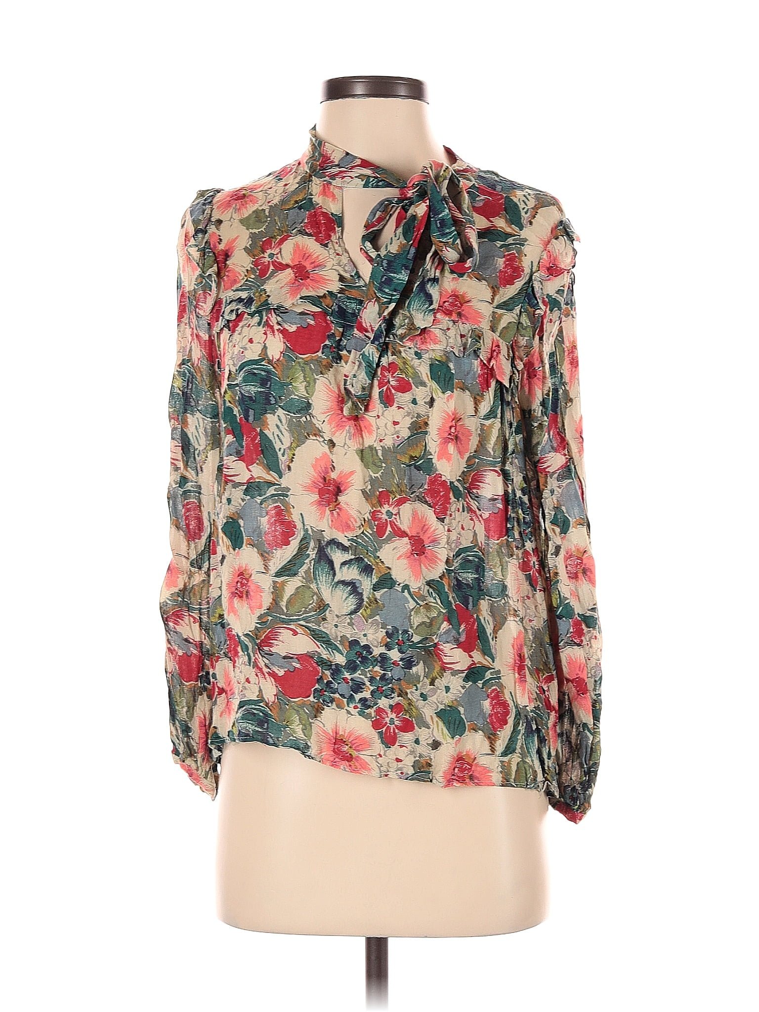 Zara Floral Ivory Long Sleeve Blouse Size Xs 45 Off Thredup