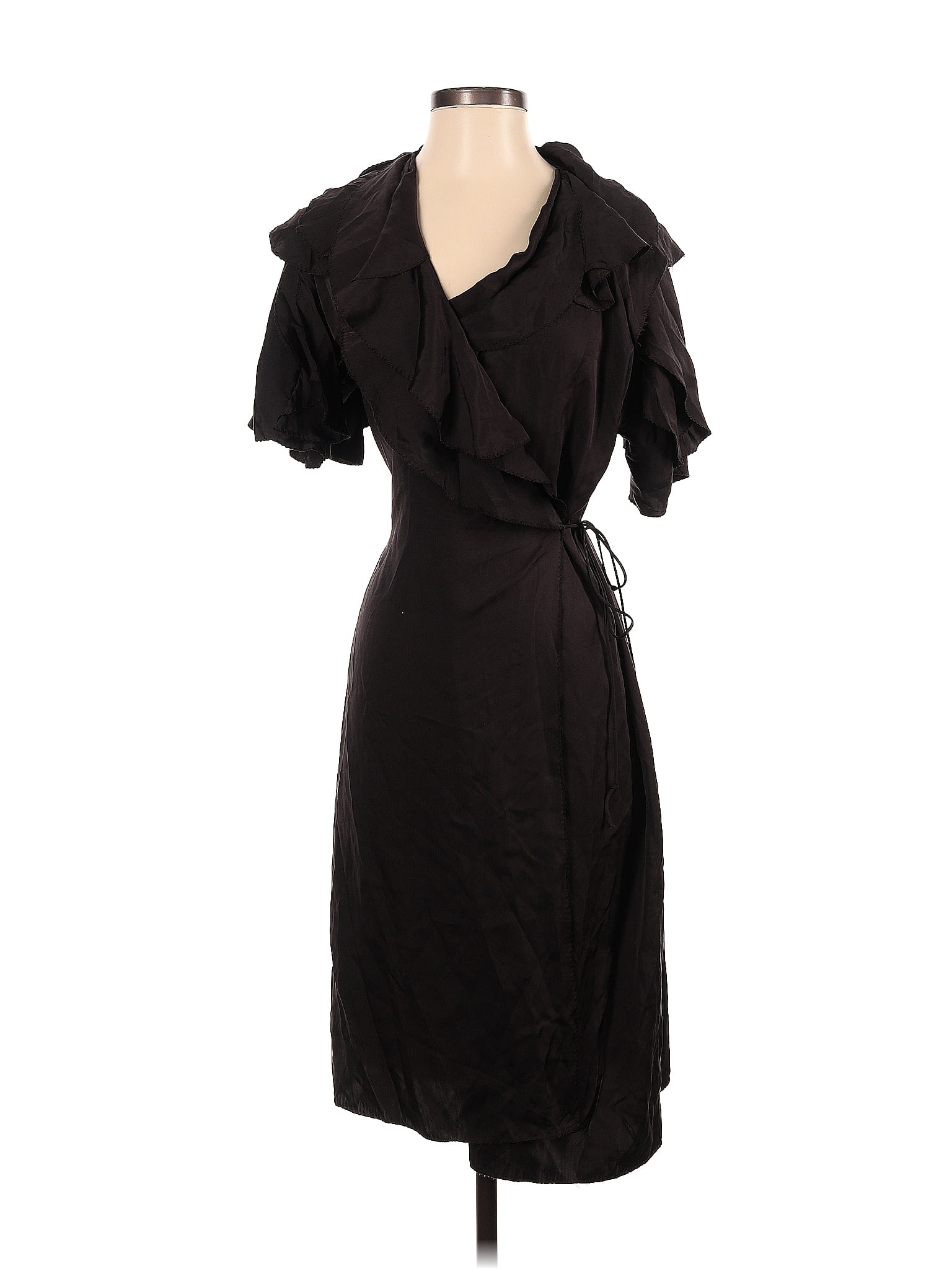 Bottega Veneta 100% Silk Black Brown Wrap Dress Size 46 (IT) - 95% off ...