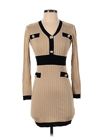 No Boundaries Color Block Stripes Tan Casual Dress Size S - 60% off