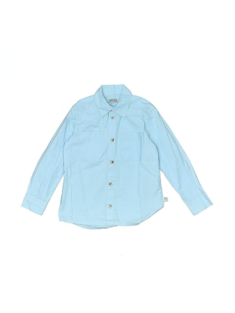 Pre-owned Wheat Kids' Long Sleeve Button Down Shirt In Blue