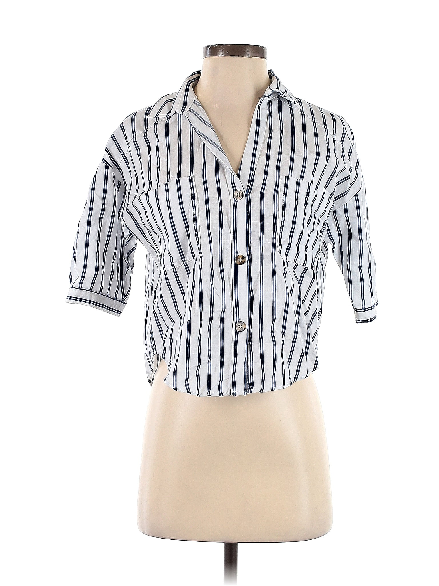 Zara Stripes White Short Sleeve Blouse Size Xs 55 Off Thredup