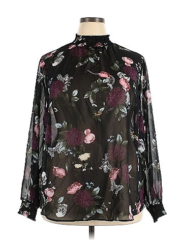 KNOX ROSE TOP Womens XL Black Floral Print Blouse *More in Store