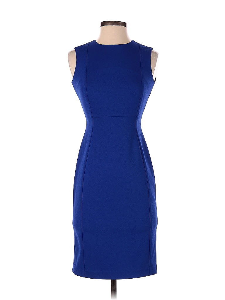 Calvin Klein Solid Blue Casual Dress Size 2 (Petite) - photo 1