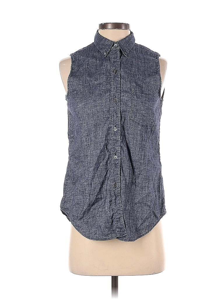 Pre-owned Theory Sleeveless Button Down Shirt In Blue