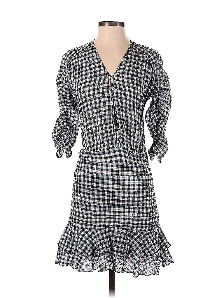 Veronica Beard Checkered-gingham Houndstooth Plaid Gray Casual Dress Size 0 - photo 1