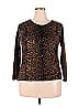 Vertical Design 100% Wool Animal Print Leopard Print Brown Wool Pullover Sweater Size 2X (Plus) - photo 1