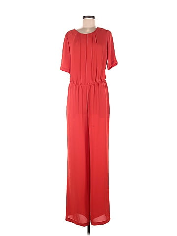 BCBGMAXAZRIA 100 Polyester Solid Orange Red Jumpsuit Size M 83