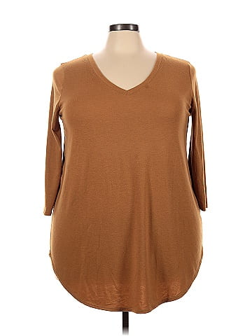 Zenana Premium Solid Brown 3/4 Sleeve T-Shirt Size 3X (Plus) - 0